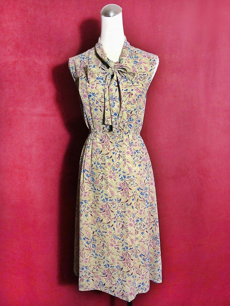 Flower bow tie sleeveless vintage dress / abroad brought back VINTAGE - ชุดเดรส - เส้นใยสังเคราะห์ หลากหลายสี