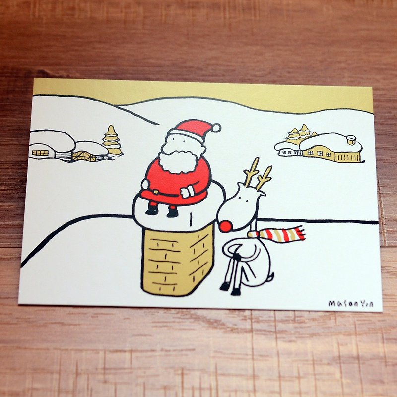 クリスマスカード-Mizhu2017ゴールデンクリスマスポストカードNo.3：クリスマスを待っています - カード・はがき - 紙 ゴールド
