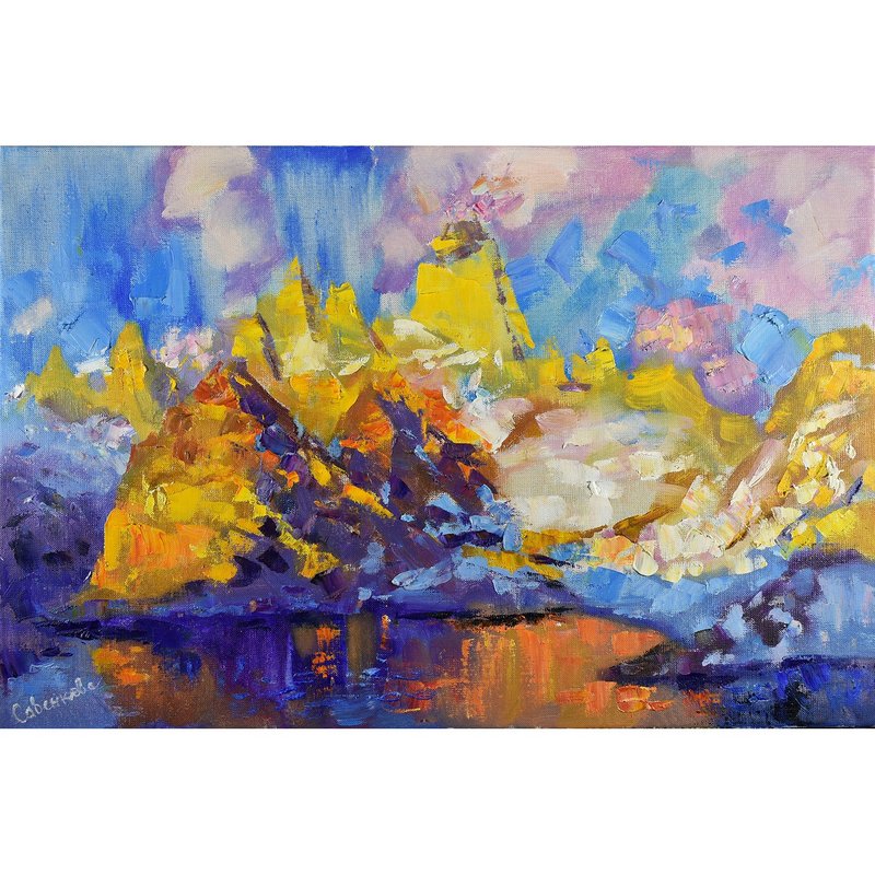 Fitzroy Mount Painting Patagonia Original Oil Artwork America Art Impressionism - โปสเตอร์ - วัสดุอื่นๆ 