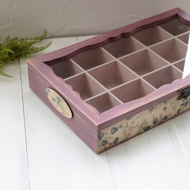 Retro ornament storage box glass solid wood box ring necklace - Other - Wood Purple