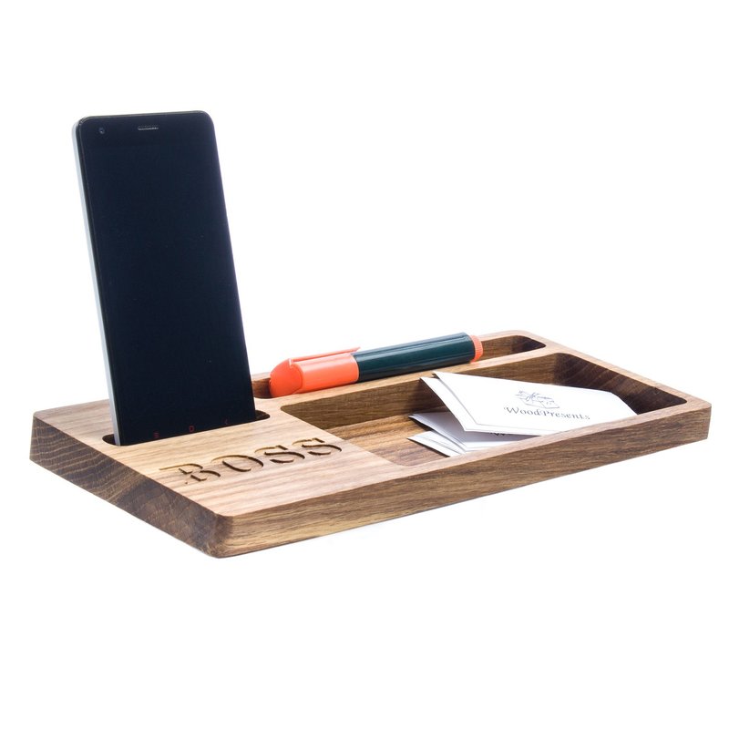 Desk organizer Desk accessories for men iPad & iPhone stand Boss gift idea - 筆筒/筆座 - 木頭 