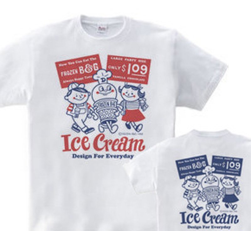 アイスクリームBoy and Girl  アメリカンレトロ　両面　　WM-WL•S-XL　Tシャツ【受注生産品】 - トップス ユニセックス - コットン・麻 ホワイト