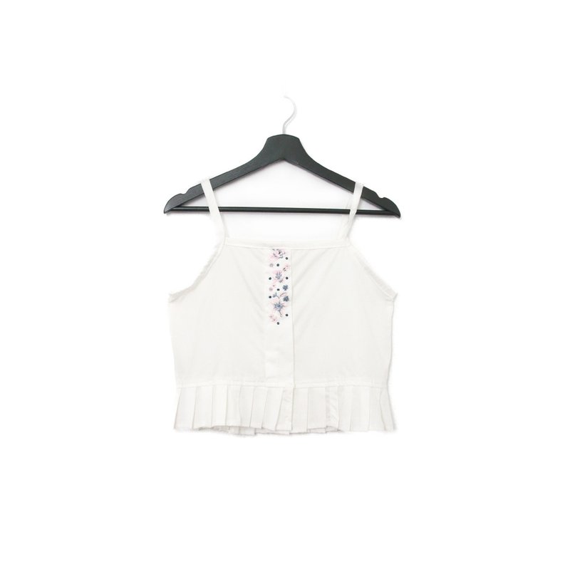 Back to Green-再製刺繡背心 粉藍色 花朵 sv-05 /vintage vest - 背心/無袖上衣 - 棉．麻 