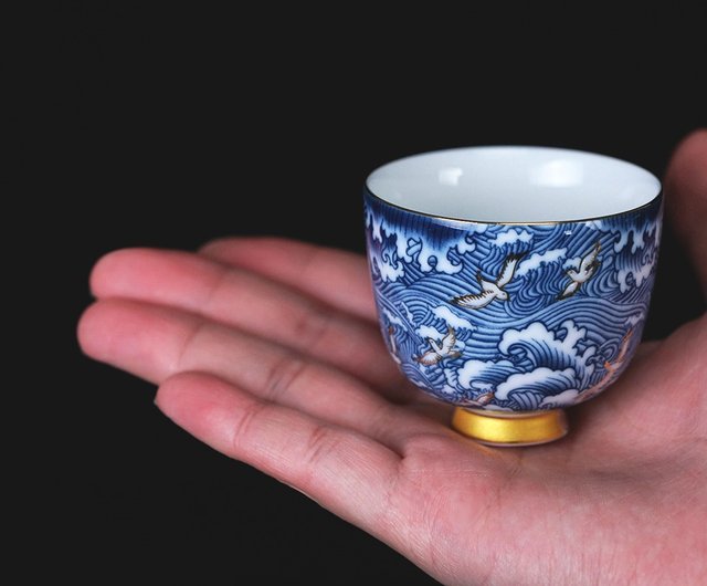 黑檀木手握壺海浪奔翔青花瓷茶具組│聖誕禮物鹿港窯｜茶壺/茶杯/茶具