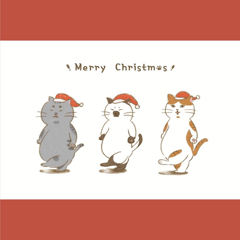 【聖誕貓咪之舞】聖誕節|卡片|交換禮物|貓咪 - 心意卡/卡片 - 紙 紅色
