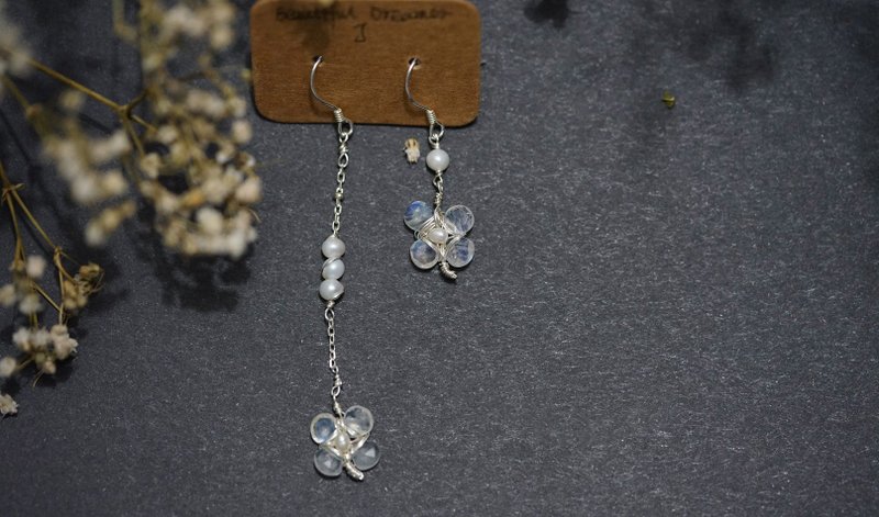 純手工銀繞線四葉草AB款耳環 - 耳環/耳夾/耳骨夾 - 半寶石 多色