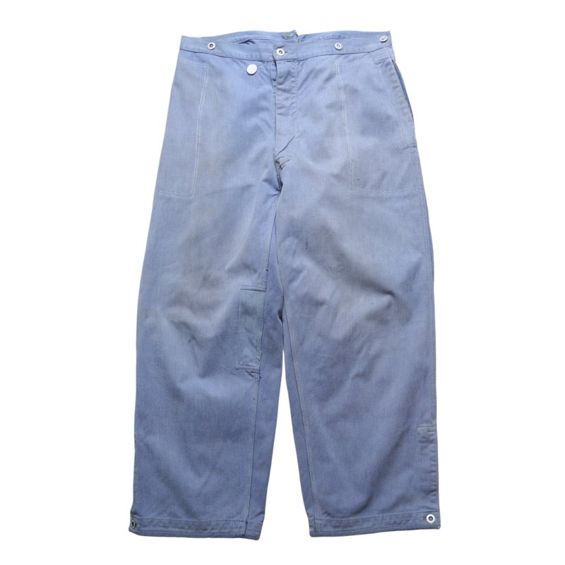 1940s WWII Swiss Prison work Pants Swiss prisoner denim work pants - กางเกงขายาว - วัสดุอื่นๆ สีน้ำเงิน