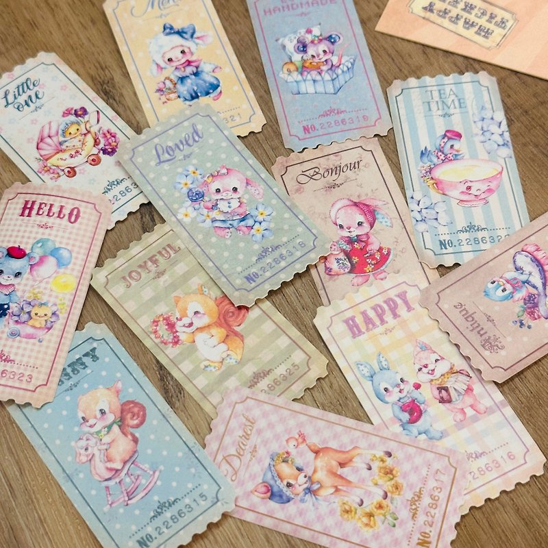 可愛昭和風動物舊票券貼紙 - 貼紙 - 紙 多色