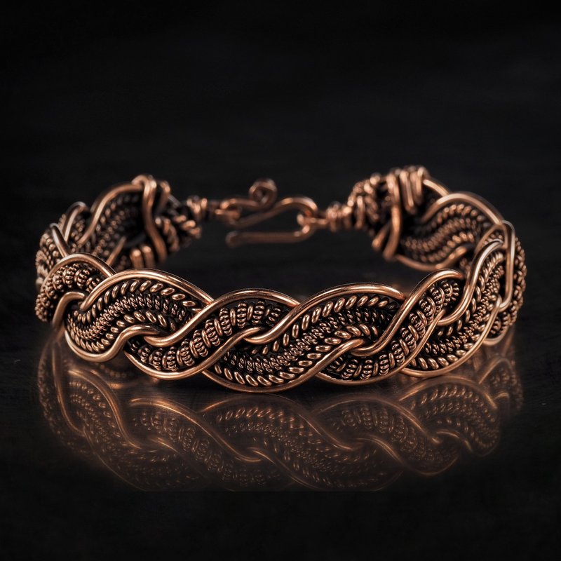 Handmade copper bracelet Unique wire wrapped metal bangle Antique style jewelry - 手鍊/手環 - 銅/黃銅 金色