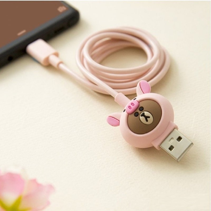 KHVATEC-LINE FRIENDS Jungle Pink Pig Bear Big USB Type C Data Charging Cable - ที่ชาร์จ - วัสดุอื่นๆ สึชมพู