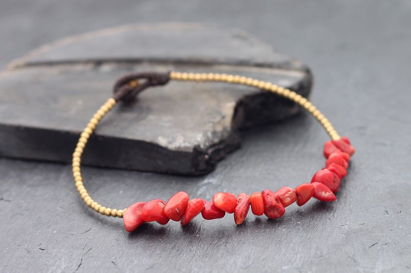 Red Coral Stone Delicate Anklets Woven Beaded Stone Skinny Petite Hipster - อื่นๆ - หิน สีแดง