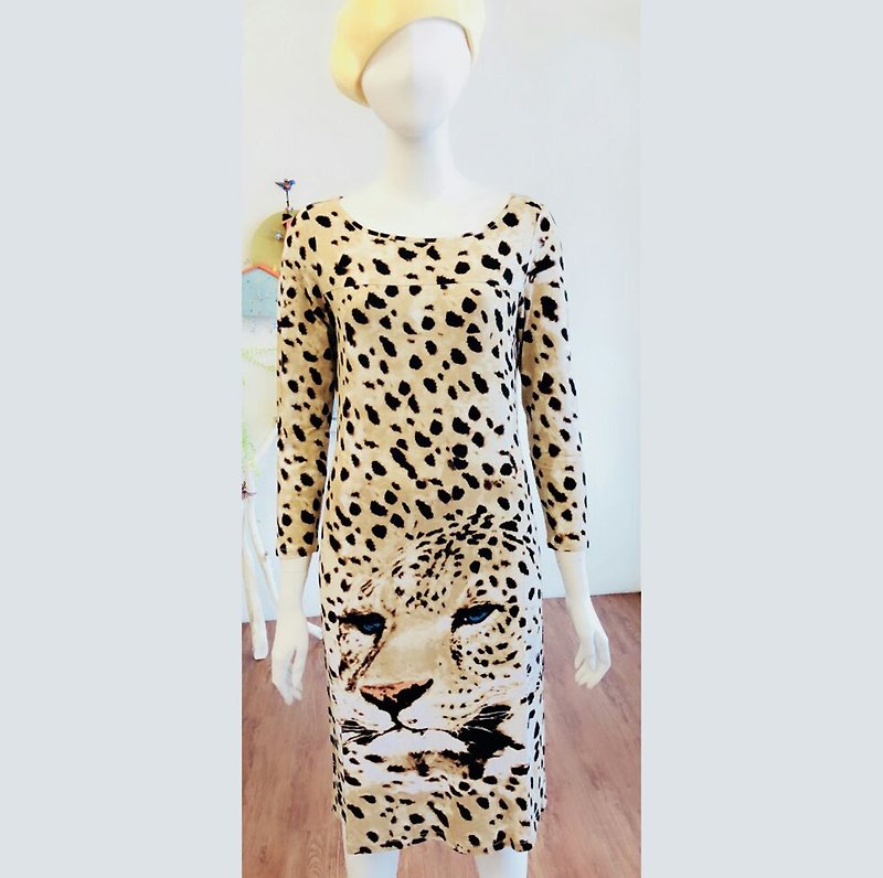 Late summer specials ~ long sleeve narrow dress - tiger leopard - One Piece Dresses - Other Materials Brown