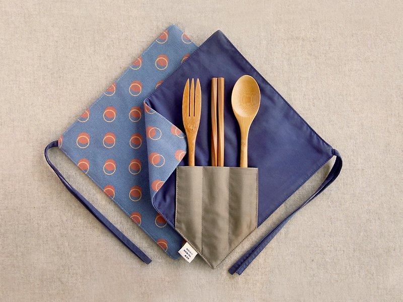 【一角筷套組】- 莓果藍 - 刀/叉/湯匙/餐具組 - 棉．麻 藍色