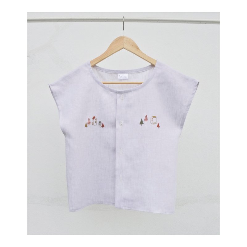 Cream round neck shirt - 女上衣/長袖上衣 - 棉．麻 卡其色