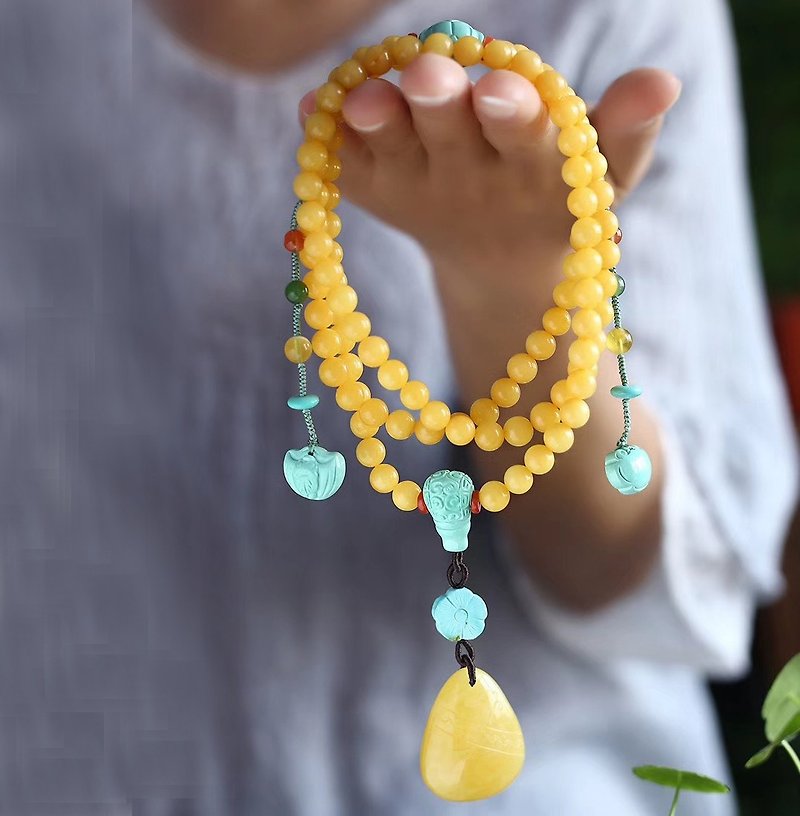 [Price] store being best for collection Russian material natural honey Wax/ 108 prayer beads bracelet necklace dual-use models - สร้อยข้อมือ - เครื่องเพชรพลอย 