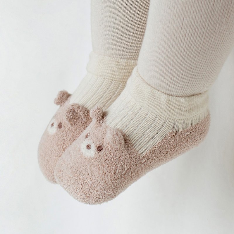 Happy Prince Neia小熊秋冬保暖嬰兒童船型襪 - 嬰兒襪子 - 棉．麻 白色