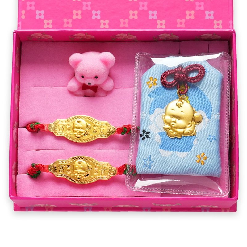 【童樂繪金飾】小寶貝 黃金御守 平安健康禮盒3件組 重0.1錢 - 彌月禮盒 - 24k 金 金色