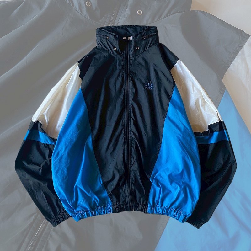 --兩光師古著--奧林匹克藍色拼接防風外套 - 男夾克/外套 - 其他材質 藍色