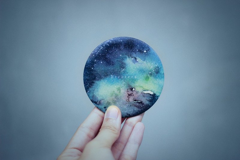 Etcetera - 星空 水彩插畫 隨身鏡 - 彩妝刷具/鏡子/梳子 - 其他材質 藍色