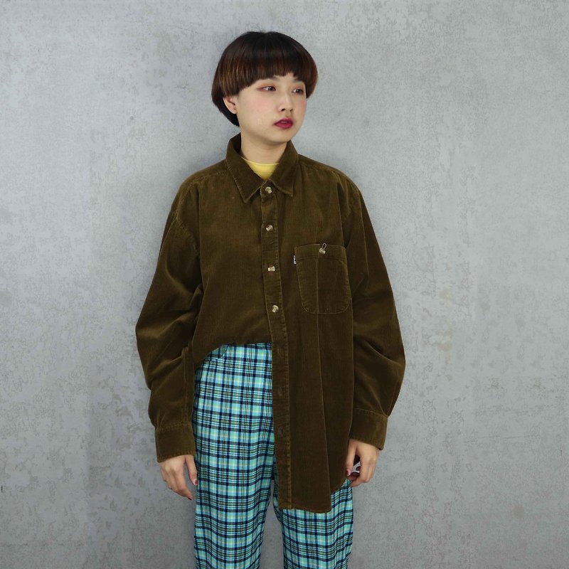 Tsubasa.Y Vintage House Corduroy Shirt Matcha 017, Corduroy Shirt - Women's Shirts - Cotton & Hemp 