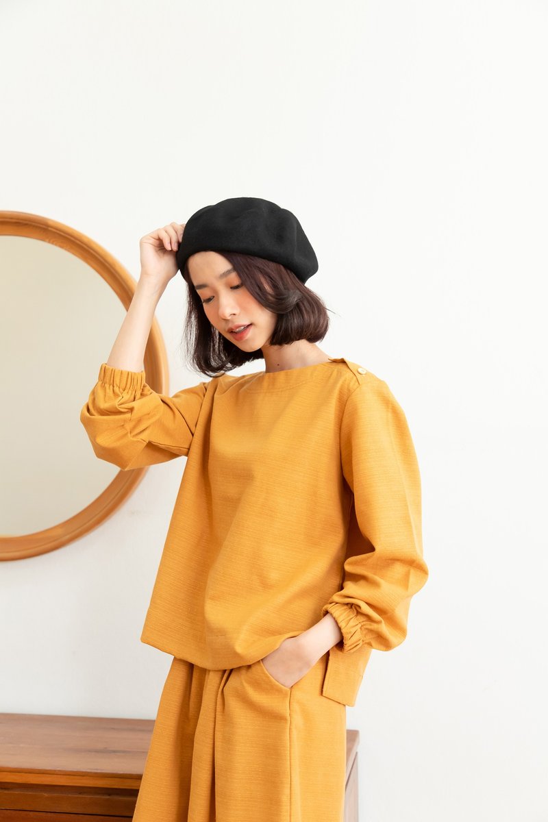 Rina Top - Thai cotton long sleeve with wooden buttons (Mustard Yellow) - 女上衣/長袖上衣 - 棉．麻 黃色