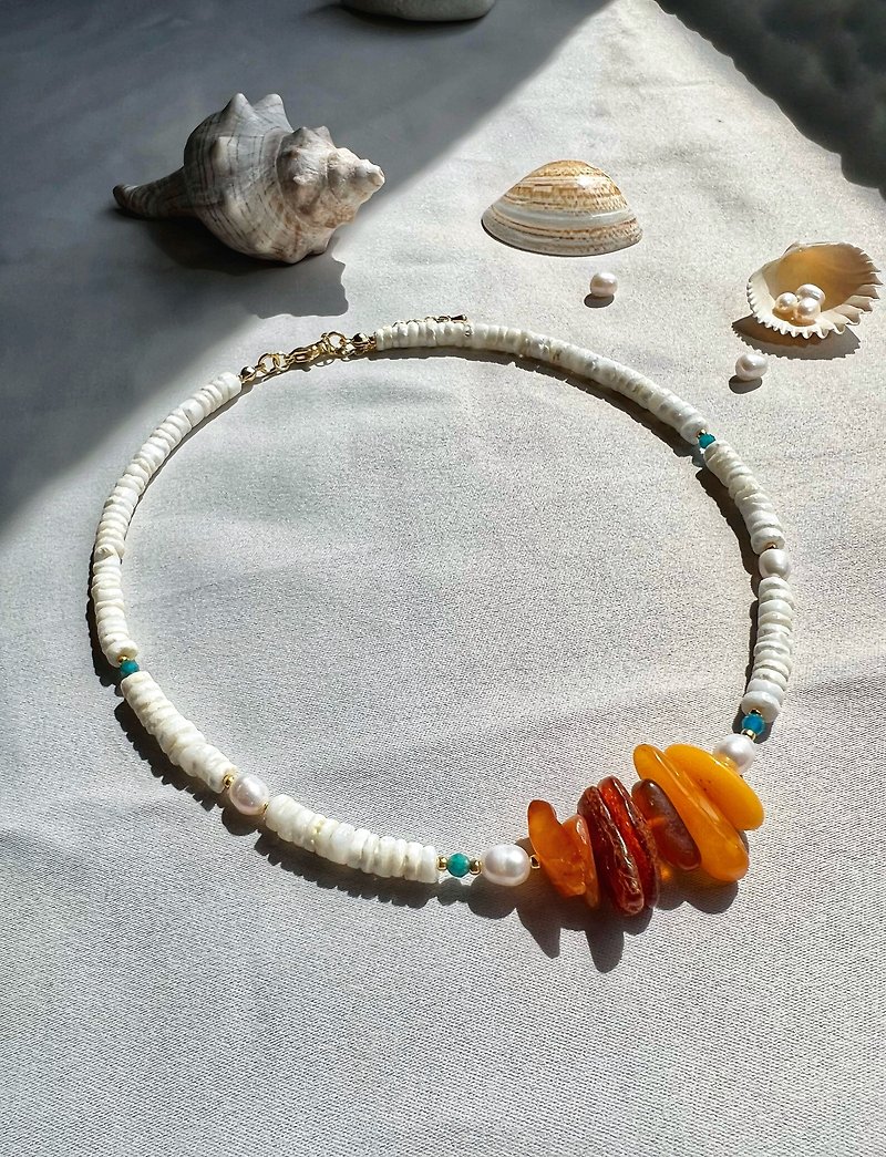 Beaded Necklace, Amber Necklace, Pearl Necklace, Women Jewelry, Beaded Choker - 項鍊 - 寶石 白色