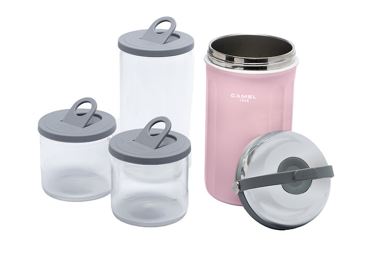 1.0L Stainless Steel Insulated Rice Kettle with 0.7L Glass Container - Pink Tiffin 100 BP - Vacuum Flasks - Other Materials Pink