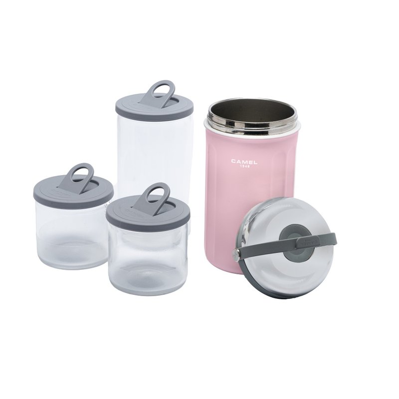 1.0L Stainless Steel Insulated Rice Kettle with 0.7L Glass Container - Pink Tiffin 100 BP - Vacuum Flasks - Other Materials Pink