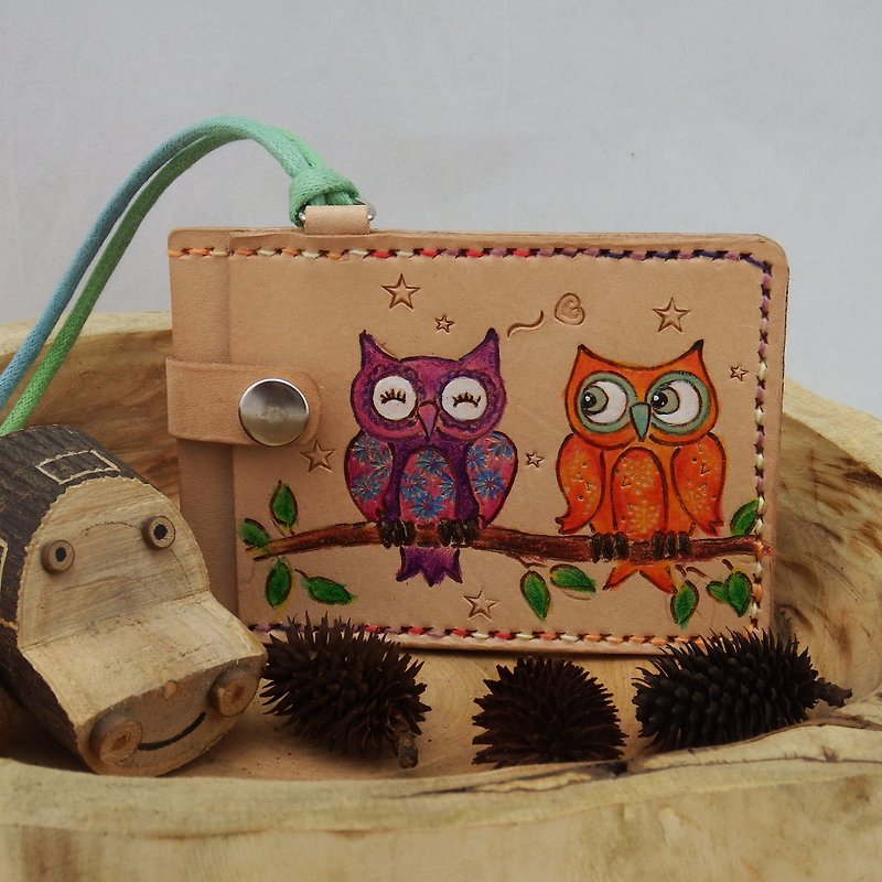 Three-layer leather card holder ID card holder best partner-Owl - ที่ใส่บัตรคล้องคอ - หนังแท้ สีนำ้ตาล
