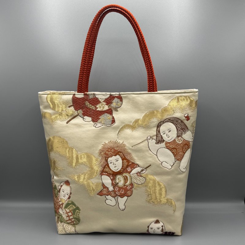 着物 帯 帯締め ハンドメイド トートバッグ リメイク 金 - トートバッグ・ハンドバッグ - シルク・絹 ゴールド