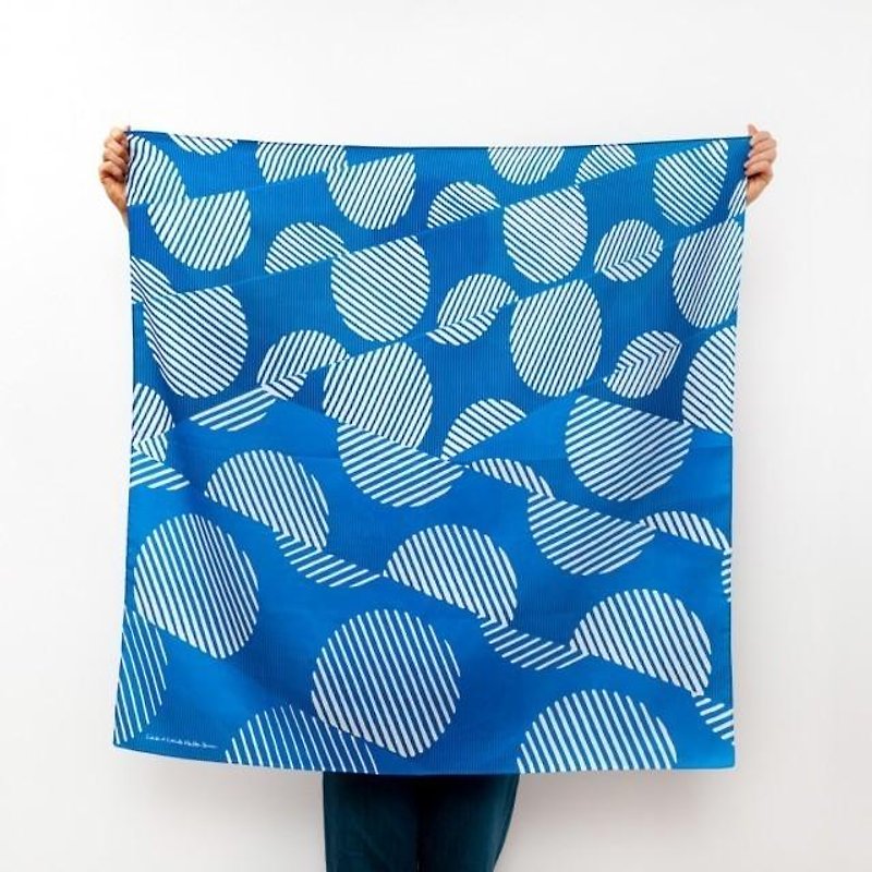 Dots Blue Furoshiki Scarf - 絲巾 - 棉．麻 藍色