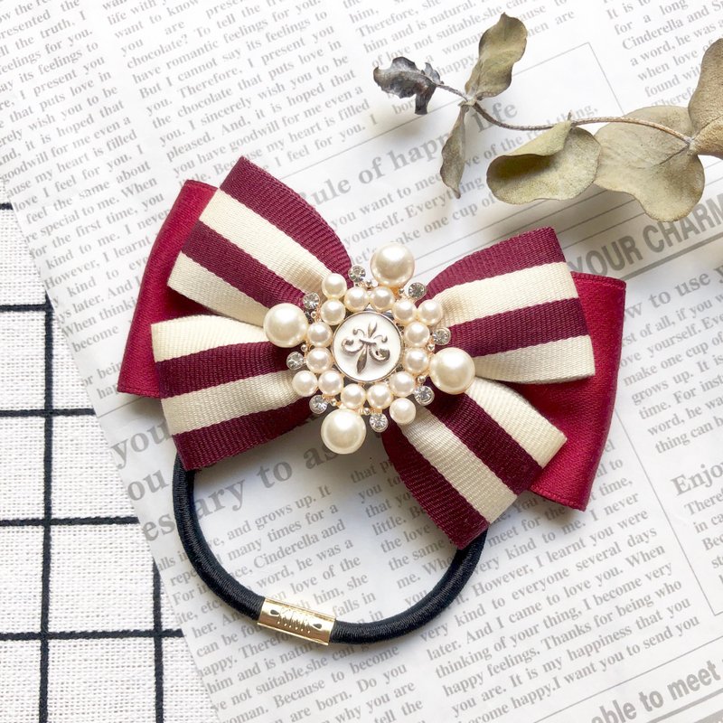 Classic British style striped tresses/dark red - Hair Accessories - Other Materials Red