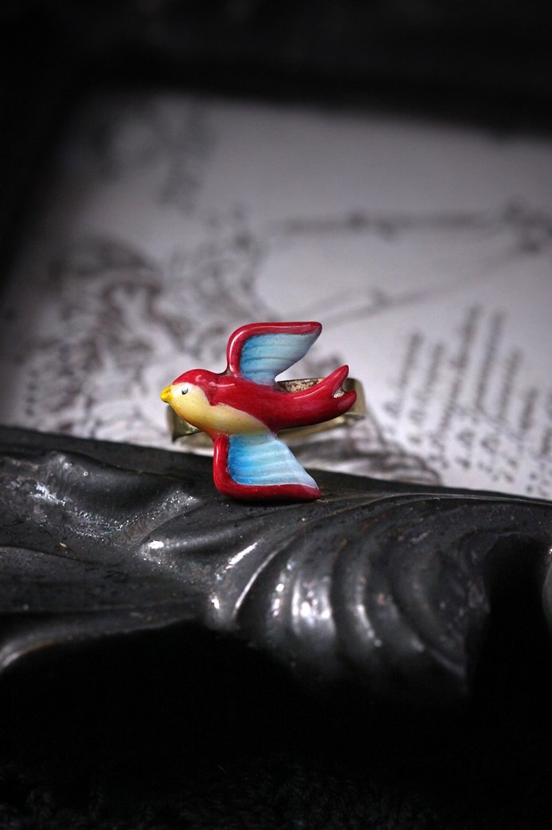 Small Single Bird Ring by Defy/ Hand Painting Version. - General Rings - Other Metals 