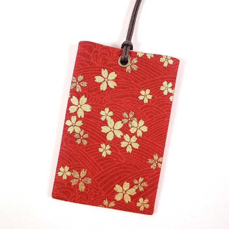 Easy Card ID Cover Business Card Holder Card Bag - Cherry Blossom (Red) - ที่ใส่บัตรคล้องคอ - ผ้าฝ้าย/ผ้าลินิน สีแดง