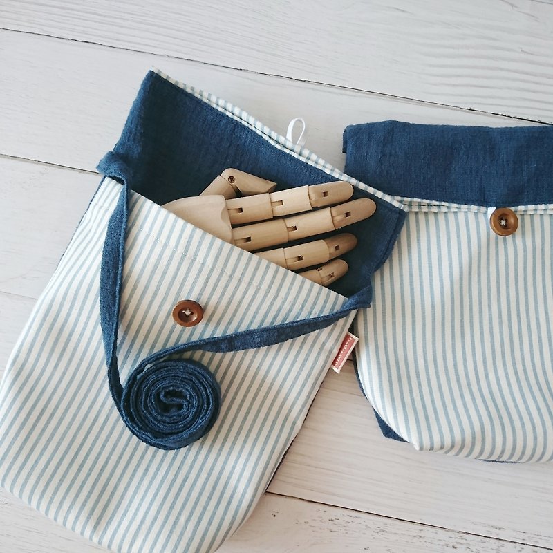Contrasting Color Multi-Layered Tote Shoulder / Crossbody Bag-Arashiyama Blue - กระเป๋าแมสเซนเจอร์ - ผ้าฝ้าย/ผ้าลินิน สีน้ำเงิน