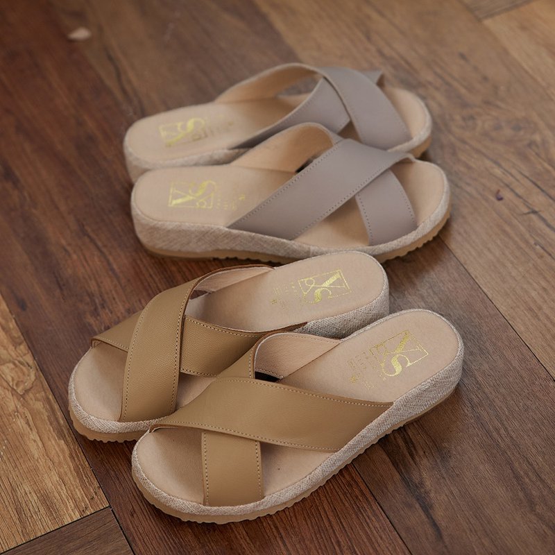 Yangsen Life | Cross Leather Functional Slippers-2 Colors - รองเท้ารัดส้น - หนังแท้ หลากหลายสี