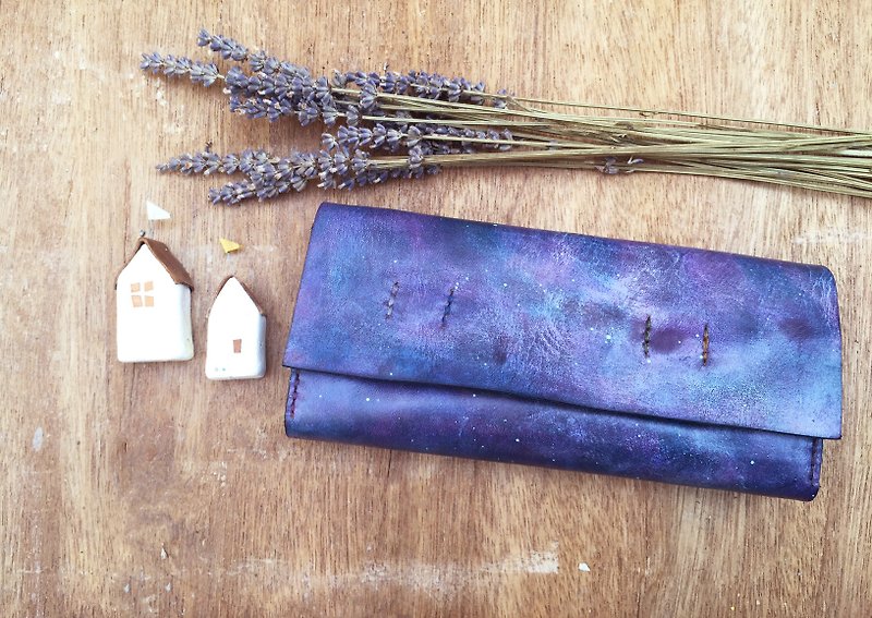 Accordion vegetable tanned leather long wallet - My little green - Lavender - Wallets - Genuine Leather Purple