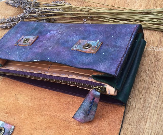 Accordion vegetable tanned leather long wallet - My little green