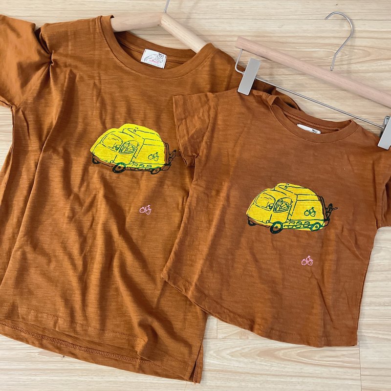 Parent-child outfit Hello Garbage Truck three-color summer hand-printed short-sleeved cotton tshirt - Parent-Child Clothing - Cotton & Hemp Brown