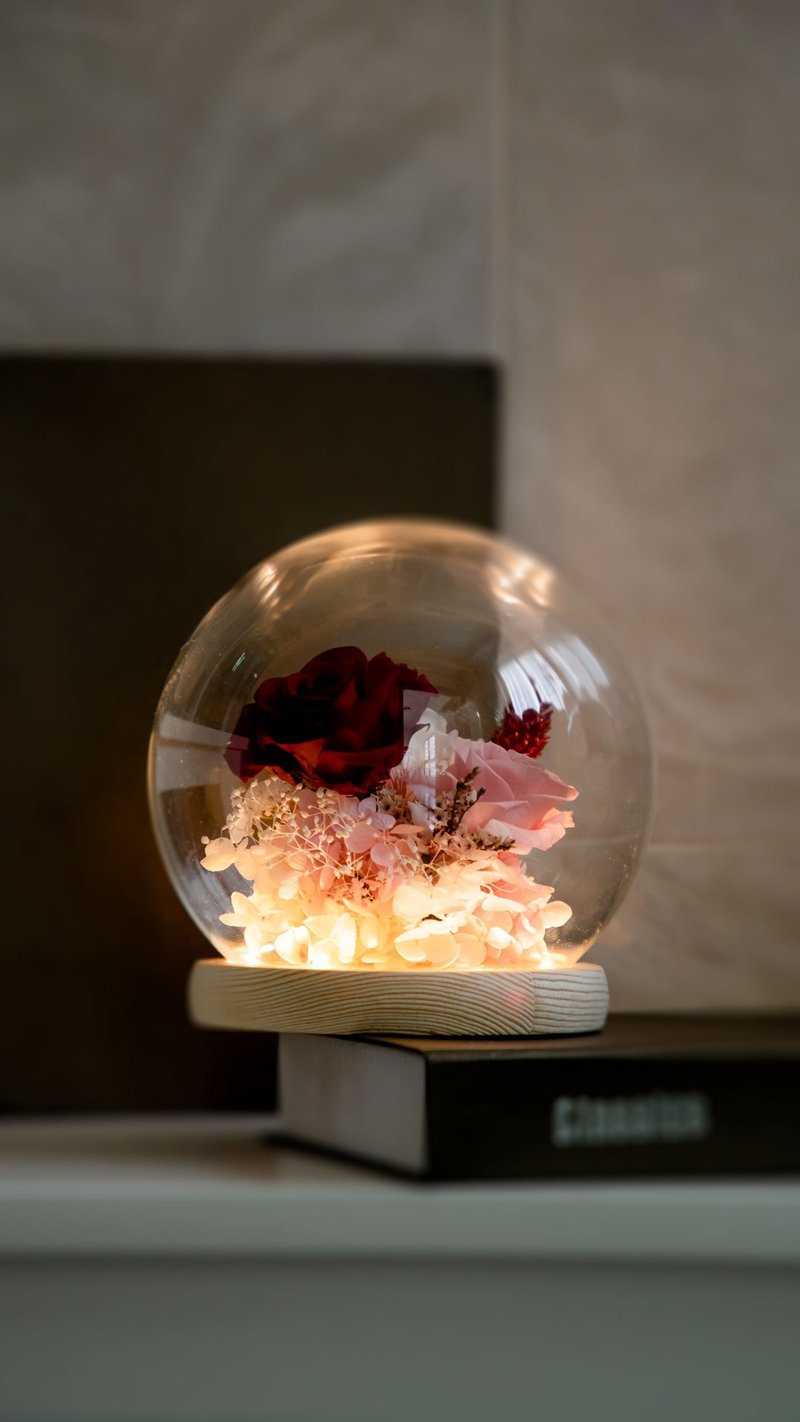 玻璃鐘罩-深情紅玫瑰日本永生花 - 花藝/盆栽/植栽 - 植物．花 紅色