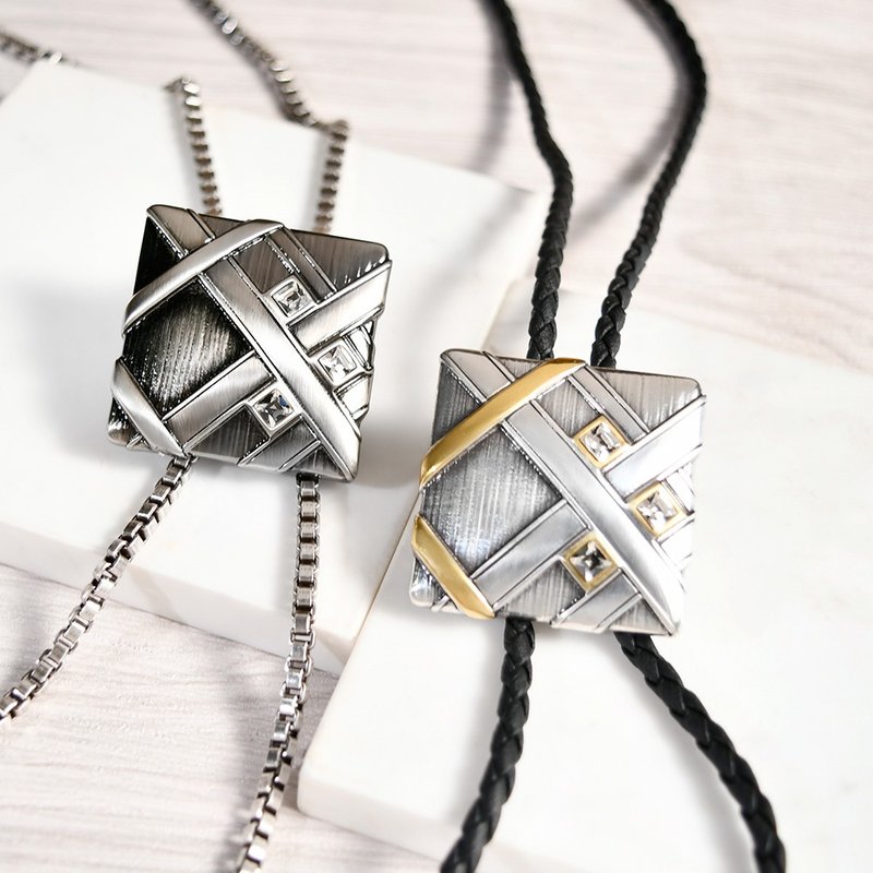 Zhile Geometric Series Bolo Tie American Tie Leather Cord Tie│MF select - เนคไท/ที่หนีบเนคไท - หนังเทียม สีเงิน