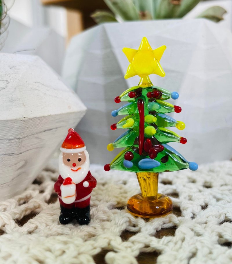 クリスタルガラス手作りの絶妙なサンタクロースクリスマスツリークリスマスギフトチャーム（セット） - 置物 - ガラス 
