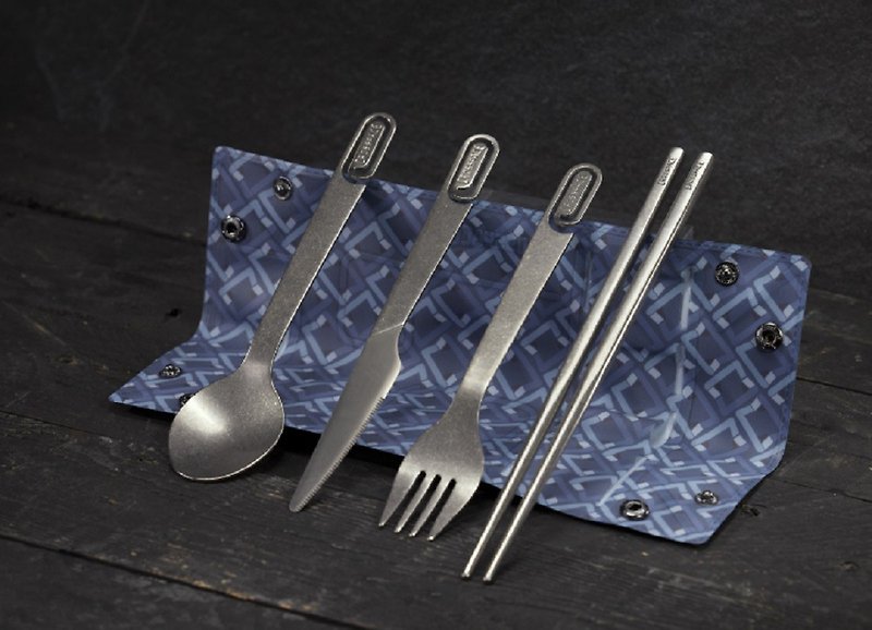 Crosspace 宇航系列 純鈦隨型餐具組 星河藍/鈦餐具 - 餐具/刀叉湯匙 - 其他金屬 藍色