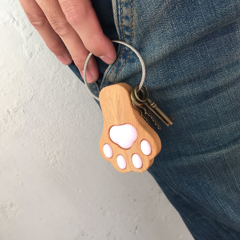 (限量) 毛小孩肉球鑰匙圈-短版 台灣檜木 情人節 客製 貓之日 - 鑰匙圈/鑰匙包 - 木頭 橘色