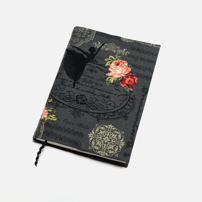 Elegant ballet actress book cover with bookmark handmade Print Cotton Fabric - ปกหนังสือ - ผ้าฝ้าย/ผ้าลินิน สีเทา