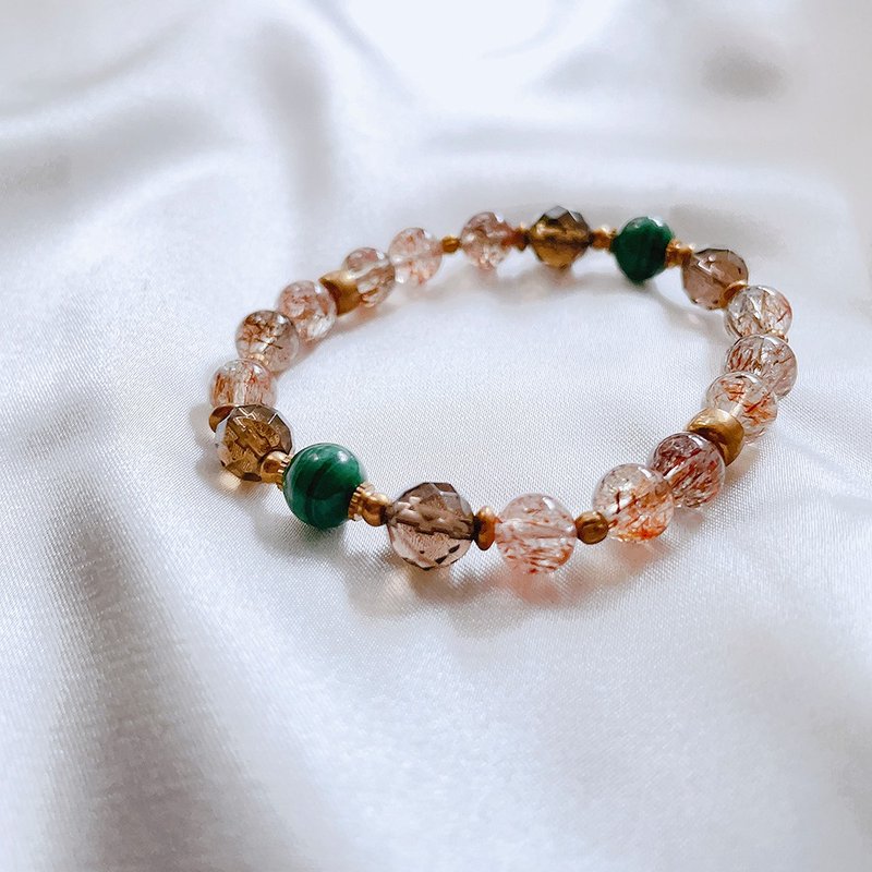 Star Journey│Malachite Stone Gold Super Seven Citrine Drill-cut Bronze Bracelet - Bracelets - Crystal Khaki