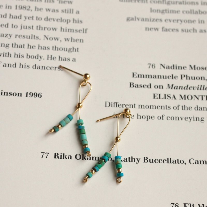 [Christmas Ornaments] I Care-Natural Turquoise Earrings 14KGF Gold Injection - Earrings & Clip-ons - Gemstone Green