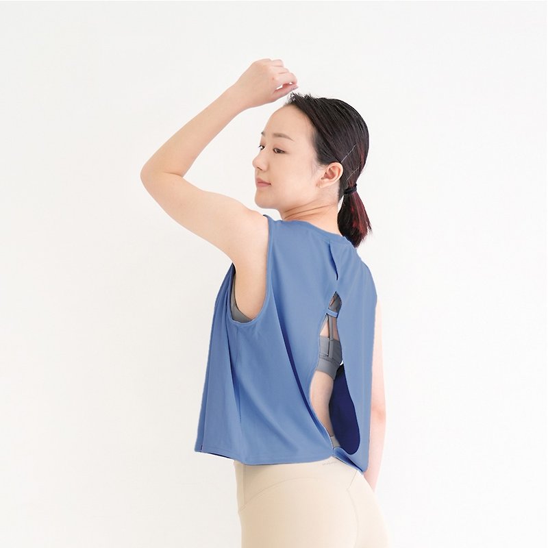 【Mukasa】DURABLE 無袖坑條開叉背心 - 天藍 - MUK-23045 - 女運動上衣/背心 - 其他材質 藍色