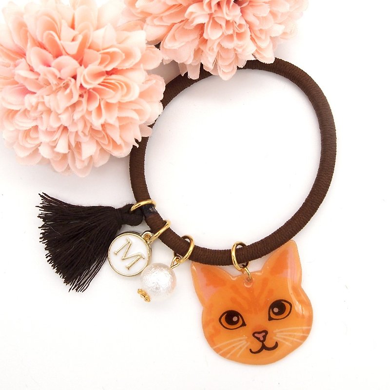 Meow handmade cat and cotton pearl hairband - yellow cat - Hair Accessories - Acrylic Brown
