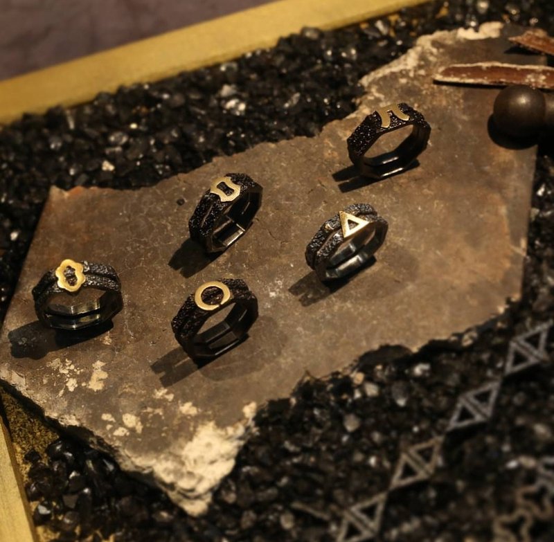 5 Chinese Element ring - 對戒 - 純銀 黑色